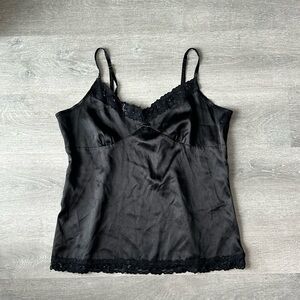 Vintage Canada Black Lace Trim Satin Cami Top by Sweetheart